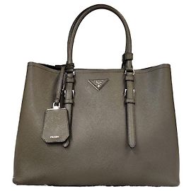 Prada Double Saffiano Khaki Grey Brown