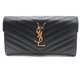 Saint Laurent Carteira Long Matelassé Monogram Cassandra Preto