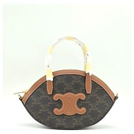 Céline Bolsa Oval Triomphe Tan Marrom