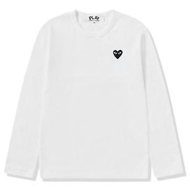 Comme Des Garcons Langarm-T-Shirt mit schwarzem Herz-Patch Weiß