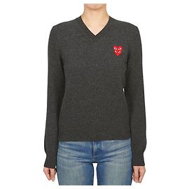 Comme Des Garcons Tricô de mulher Double Red Patch AZ Preto