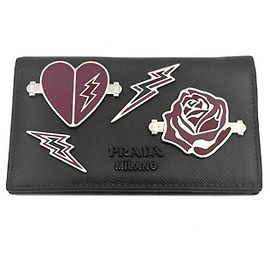 Prada Portefeuille compact en Saffiano Noir