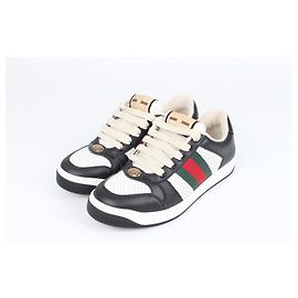 Gucci Screener Leder Sneaker Schwarz Weiß Weiß