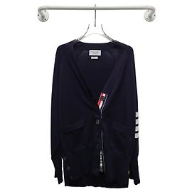 Thom Browne Cárdigan de algodón con cuello en V y mangas asimétricas azul marino Azul