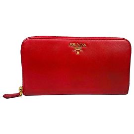 Prada Cartera larga Saffiano Gippy Red Roja