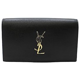 Saint Laurent Black Caviar Gold Monogram Clutch Black