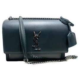 Saint Laurent Bolsa de ombro e transversal YSL em couro Dark Grey Sunset com monograma e corrente prateada Marrom