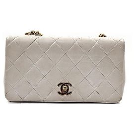 Céline Bolsa de ombro com corrente em pele de cordeiro Chanel Branco