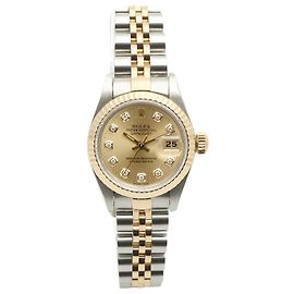 Rolex Orologio Datejust da donna con quadrante in oro champagne e diamanti, combinato, con garanzia D'oro