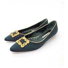 Sapatos rasos de cetim Manolo Blahnik Verde