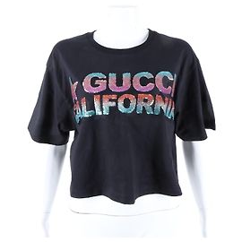 Gucci Pailletten Crop Kurzarm-Shirt Schwarz