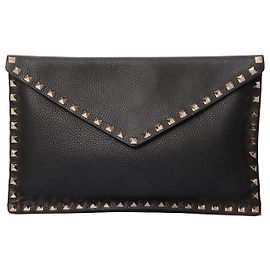 Valentino Envelope Rockstud Clutch Bag Black