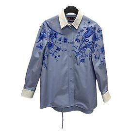 Gucci Blusa de popeline de algodão com estampa floral azul céu Azul