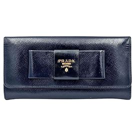 Prada Patented Saffiano Ribbon Long Wallet Blue