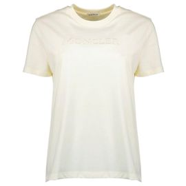 Moncler T-Shirt mit gesticktem Logo in Ton-in-Ton Elfenbein Weiß