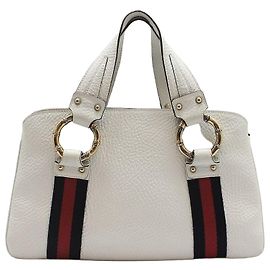 Gucci Sac tote de couro branco com detalhes em bambu Branco