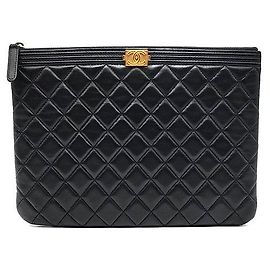 Chanel Lambskin Boy Clutch New Medium Black