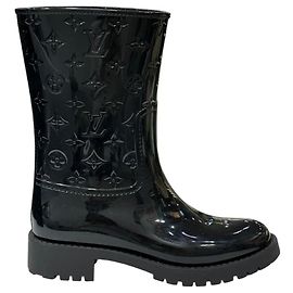 Louis Vuitton Monogram Drops Flat Rain Boots Black