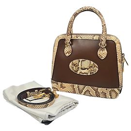 Gucci Small Leather Python Trimming Horsebit Top Handle Tote and Shoulder Bag Multiple colors