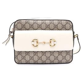 Gucci Pequena bolsa de aba e bolsa transversal em couro Horsebit Branco