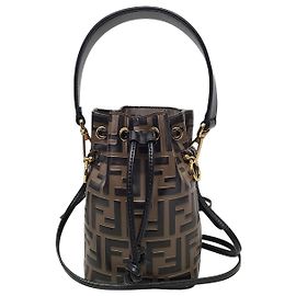 Fendi Mini borsa a secchiello Montrezor in pelle marrone con logo FF Marrone
