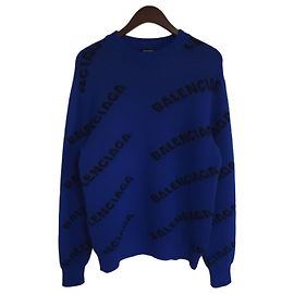 Balenciaga XS Cobalt Blue Multi-Logo Wool Knit Blue