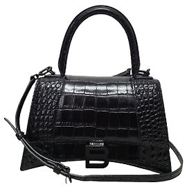 Balenciaga Black Crocodile Leather Hourglass Top Handle Bag Black