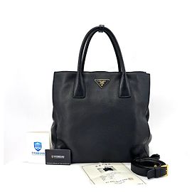 Prada Bolsa Tote e Bolsa de Ombro Vittelo Daino Black Preto