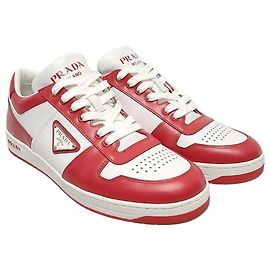 Prada Red Triangle Logo Downtown Leather Sneakers Red