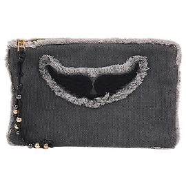 Zadig & Voltaire Clutch de denim com alça cinza Marrom