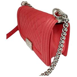 Chanel Bolsa Boy Caviar Boy Bag Medium Corrente Prateada Bolsa de Ombro Vermelha Vermelho