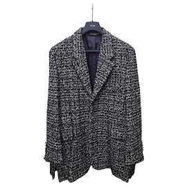 Dior Giacca in cotone cannage tweed nero e blu Blu