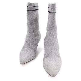 Miu Miu Botas de cano curto de malha para mulheres com logotipo de letras em glitter prateado Marrom