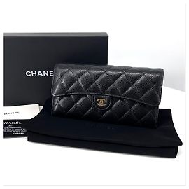 Chanel Caviar Classic Flap Long Wallet Black Black