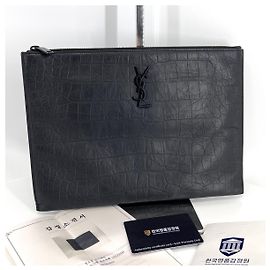 Saint Laurent Monogram Leather Clutch Bag Black Black