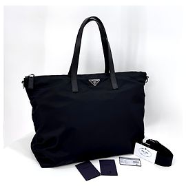 Prada Sac shopper de nylon com Logotipo Triangular, Bolsa de ombro Preto Preto