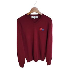 Comme Des Garcons Burgunderroter Strickpullover mit Doppelwappen für Herren Rot