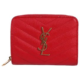 Saint Laurent Portafoglio da donna YSL rosso placcato oro Rosso