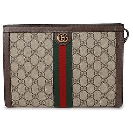 Gucci Clutch em Canvas GG Supreme Ophidia Marrom