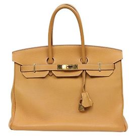 Hermès Bolsa de ombro quadrada Birkin bege Marrom