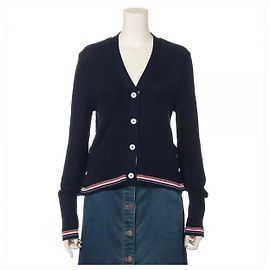 Thom Browne Klassischer Baumwoll-Cardigan mit V-Ausschnitt Blau
