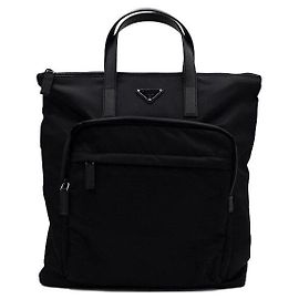 Prada Black Nylon Triangle Logo Men's Tote Bag and Backpack Season Black