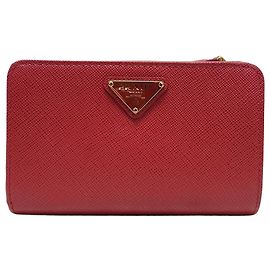 Prada Red Saffiano Triangle Logo Women's Wallet Red