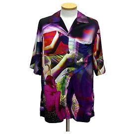 Prada Camisa de viscose de rayon estampada de manga curta Multicor