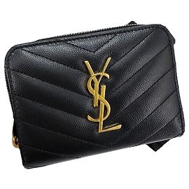 Saint Laurent Monogram Compact Wallet Black Black