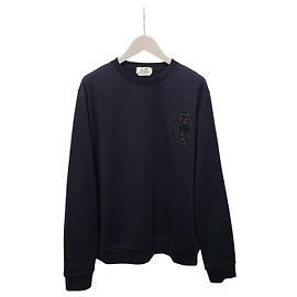 Hermès Bestickter Rundhalspullover Marine Claude Cels Blau