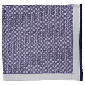 Gucci Sciarpa GG in seta e lana Blu
