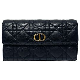 Dior Black Cannage Caro Long Wallet Black