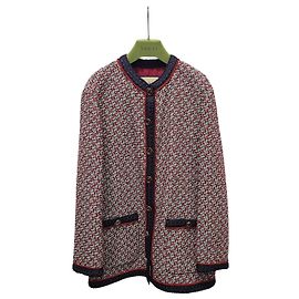 Gucci Red Mint Horseshoe Button Crepe Fancy Tweed Jacket Green