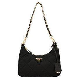 Prada Mini bolsa de nylon acolchoado com corrente Réedition Preto